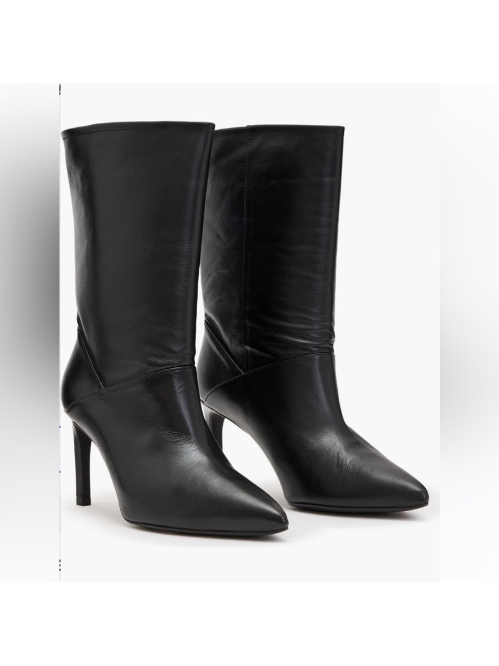 All Saints orlana black leather heeled boot 38 minimalist quiet luxury classy